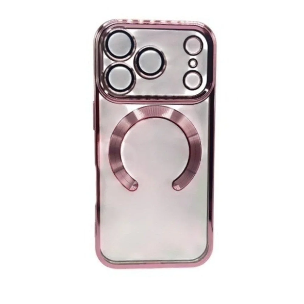 iPhone 17‎ Pro Max Clear Protective Case Pink Metallic Trim NEW